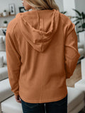 Momentlover Waffle-Knit Drawstring Quarter Button Hoodie