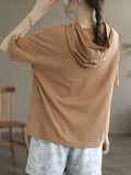 Momentlover Solid Color Hooded Short Sleeves Hooded T-Shirts Tops