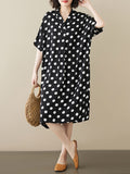 Momentlover Polka-Dot Short Sleeves Loose V-Neck Midi Dresses