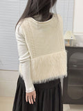 Momentlover Split-Joint Solid Color Buttoned Sleeveless Loose V-Neck Vest Outerwear