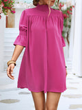 Momentlover Solid Color Loose Half Sleeves High-Neck Mini Dresses