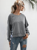 Momentlover Lace-Up Round Neck Long Sleeve Sweatshirt