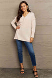 Momentlover Ninexis Full Size Buttoned Dropped Shoulder Raw Hem Pullover Sweater