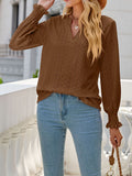 Momentlover Solid Color Hollow Elasticity Ruffle Sleeves Loose V-neck T-Shirts Tops