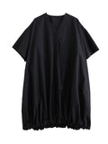 Momentlover Solid Color Short Sleeves Loose V-neck Midi Dresses