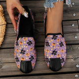 themeisles - Halloween Cream White Casual Patchwork Printing Round Comfortable Flats Shoes
