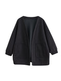 Momentlover Solid Color Pockets Loose Long Sleeves Collarless Outerwear