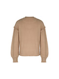 Momentlover Split-Joint Solid Color Pockets Loose Long Sleeves Round-Neck Sweater Tops Pullovers