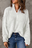 Momentlover Half Zip Rib-Knit Dropped Shoulder Sweater
