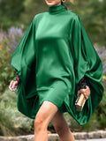 Momentlover Going Out Loose Batwing Sleeves Buttoned Solid Color Mini Dresses
