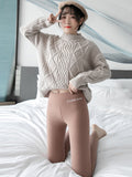 Momentlover Casual Skinny Leg Keep Warm Solid Color Leggings