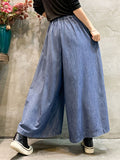 Momentlover Casual Wide Leg Loose Color-Block Bandage Embroidered Jean Pants Bottoms