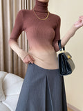 Momentlover Gradient Skinny Long Sleeves High-Neck Sweater Tops Pullovers