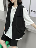 Momentlover Tied Waist Split-Joint Asymmetric Sleeveless Loose V-neck Vest Outerwear