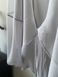 Momentlover Bishop Sleeve Long Sleeves See-Through Split-Joint Tied Collarless Blouses&Shirts Tops