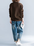 Momentlover Striped Loose Long Sleeves Round-neck Hoodies&Sweatshirt