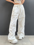 Loose Wide Leg Drawstring Pockets Solid Color Split-Joint Pants Trousers