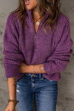Momentlover Half Zip Rib-Knit Dropped Shoulder Sweater