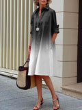 Momentlover Long Sleeves Gradient Lapel Midi Dresses