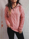 Momentlover Ribbed Half Zip Long Sleeve Sweater