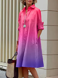 Momentlover Long Sleeves Gradient Lapel Midi Dresses