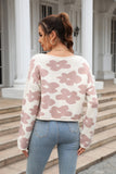 Momentlover Round Neck Flower Pattern Dropped Shoulder Pullover Sweater