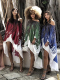 Momentlover Loose Ink Print Cold Shoulder High-Low Long Dress