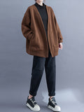 Momentlover Solid Color Pockets Loose Long Sleeves Collarless Outerwear