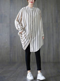 Momentlover Striped Buttoned Loose Long Sleeves Blouses&Shirts Tops