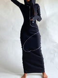 Momentlover Split-Joint Solid Color Skinny Plus Size Hooded Maxi Dresses