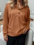 Momentlover Waffle-Knit Drawstring Quarter Button Hoodie