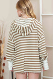 Momentlover Striped Dropped Shoulder Buttoned Hoodie
