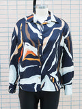 Momentlover Printed Buttoned Loose Long Sleeves Lapel Blouses&Shirts Tops