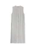 Momentlover Zipper Split-Back Solid Color Pockets Sleeveless Loose Round-Neck Midi Dresses