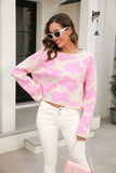 Momentlover Round Neck Flower Pattern Dropped Shoulder Pullover Sweater