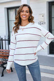 Momentlover Striped Round Neck Long Sleeve Sweater