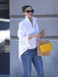momentlover Original Loose Letter Printed White Blouse Top