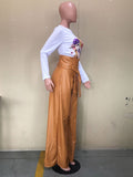 Momentlover Zipper Solid Color Belted Wide Leg High Waisted Trousers Pants