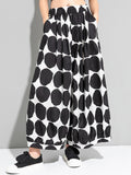 Momentlover Urban White Black Polk-Dot Printed Wide Leg Pants
