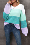 Momentlover Color Block Round Neck Dropped Shoulder Sweater