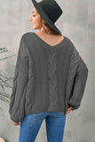 Momentlover Cable Knit V-Neck Sweater