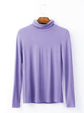Momentlover Simple Long Sleeves Skinny Solid Color High-Neck T-Shirts