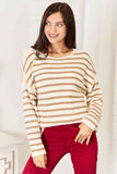 Momentlover Double Take Striped Boat Neck Sweater