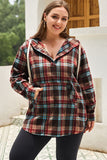 Momentlover Plus Size Drawstring Plaid Quarter Button Hoodie