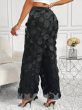 Momentlover High Waisted Loose Mesh Polka-Dot Solid Color Pants Trousers