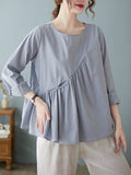 Momentlover Casual Loose Long Sleeves Solid Color Round-Neck T-Shirts Tops