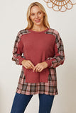 Momentlover Plaid Round Neck Dropped Shoulder Sweatshirt