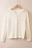Momentlover Openwork Lace-Up Hooded Sweater