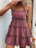 Momentlover A-Line High Waisted Backless Jacquard Solid Color Split-Joint Tied U-Neck Mini Dresses Slip Dress