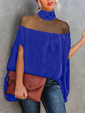 Momentlover Batwing Sleeves See-Through High-Neck Blouses&Shirts Tops